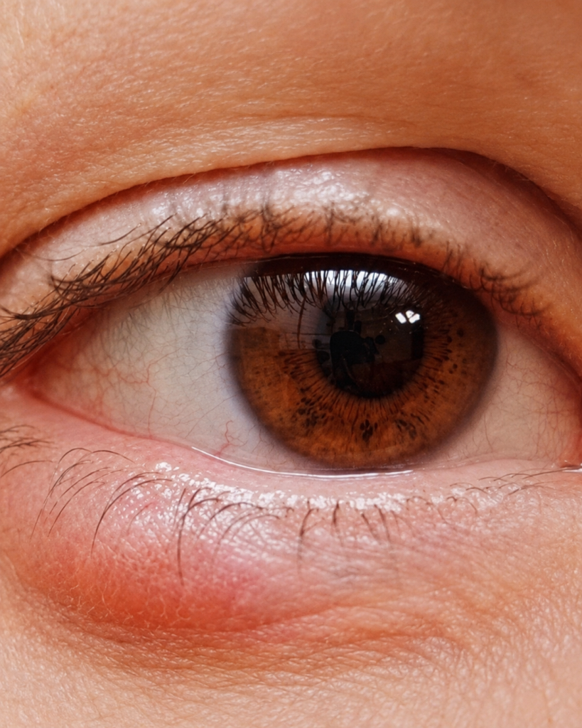 Close up of patient with stye on lower eyelid